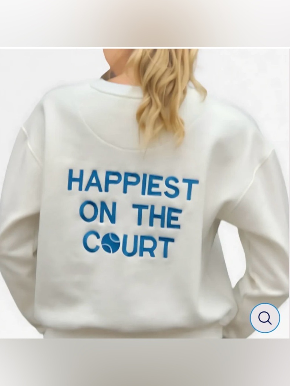 Women's 'Happiest on the Court' Crew Neck Sweatshirt Ivory/Blue